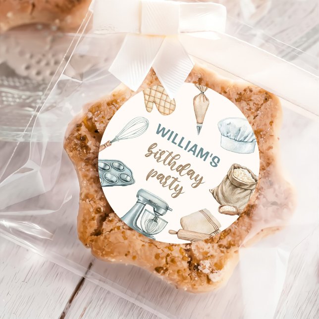 Pastel Watercolor Baking Boy Birthday  Classic Round Sticker (Creator Uploaded)