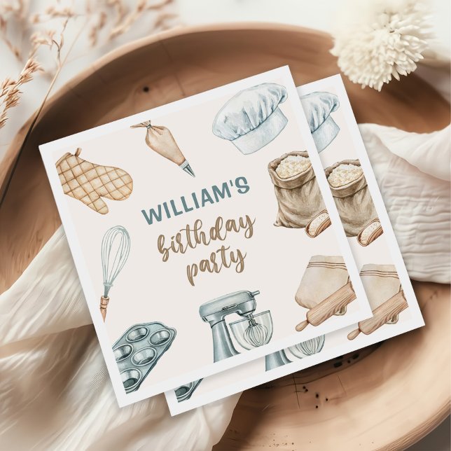 Pastel Watercolor Baking Boy Birthday  Napkins (Creator Uploaded)