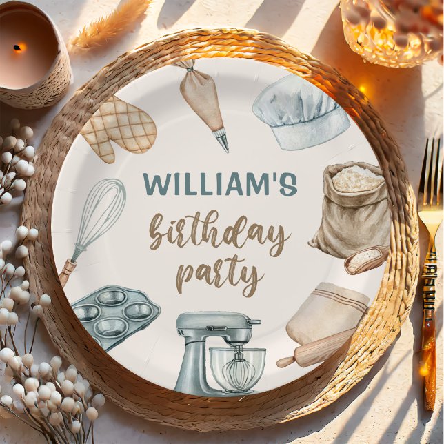 Pastel Watercolor Baking Boy Birthday  Paper Plates (Creator Uploaded)