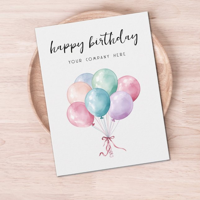 Pastel Watercolor Balloons Business Happy Birthday Postcard (Creator Uploaded)