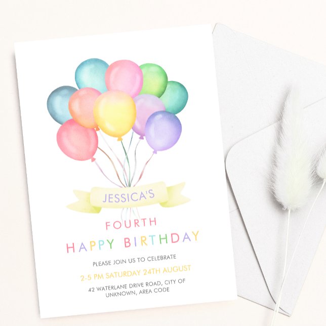 Pastel watercolor balloons kid Birthday invite (Creator Uploaded)