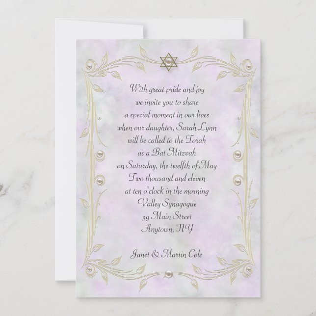 Pastel Watercolor Bat Mitzvah Invitation (Front)
