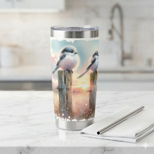 Pastel Watercolor Birds Fencepost Sunset Insulated Tumbler