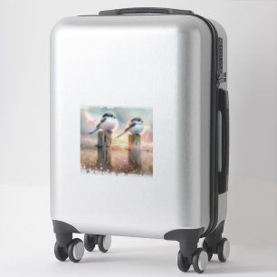 Pastel Watercolor Birds Fencepost Sunset Sticker