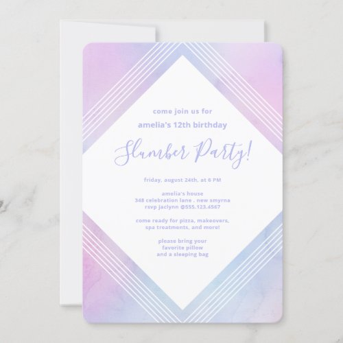 Pastel Watercolor Birthday Slumber Party Purple Invitation