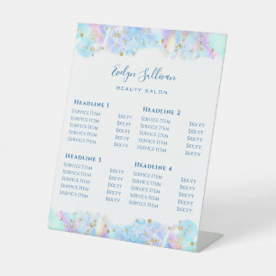 Pastel Watercolor Blue Glitter Beauty Salon Pedestal Sign