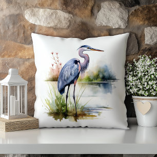 Pastel Watercolor Blue Heron Louisiana State Throw Pillow