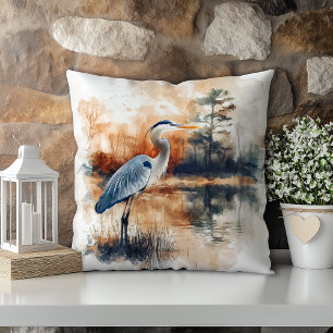 Pastel Watercolor Blue Heron Louisiana State Throw Pillow