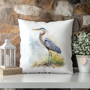 Pastel Watercolor Blue Heron Louisiana State Throw Pillow