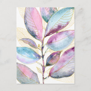 Pastel Watercolor Botanical Leaves Spiral Notebook Postcard