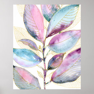 Pastel Watercolor Botanical Leaves Spiral Notebook Poster