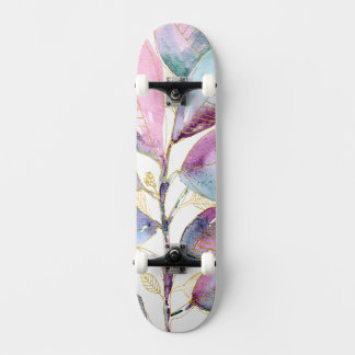 Pastel Watercolor Botanical Leaves Spiral Notebook Skateboard