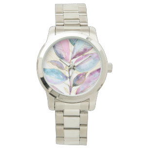 Pastel Watercolor Botanical Leaves Spiral Notebook Watch
