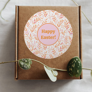 Pastel watercolor branches orange and pink Easter Classic Round Sticker