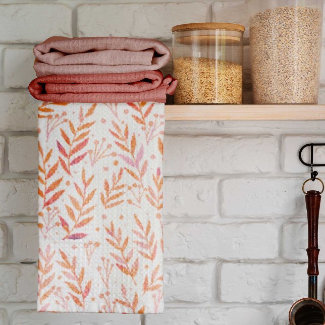Pastel watercolor branches orange and pink kitchen towel (Creator Uploaded)