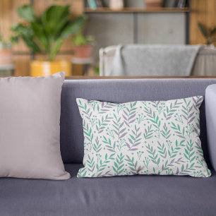 Pastel watercolor branches purple and green accent pillow