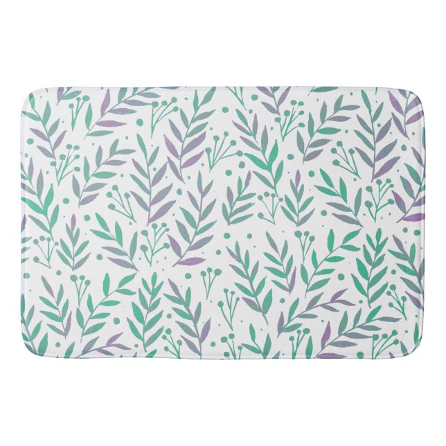 Pastel watercolor branches purple and green bath mat (Front)