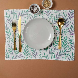 Pastel watercolor branches purple and green cloth placemat