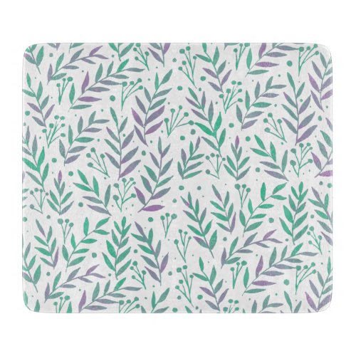 Pastel watercolor branches purple and green cutting board