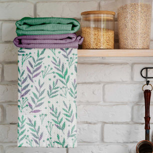 Pastel watercolor branches purple and green kitchen towel