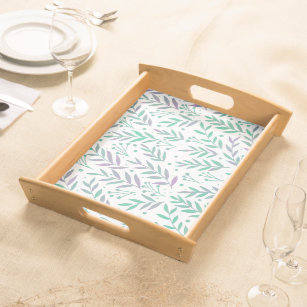 Pastel watercolor branches purple and green serving tray