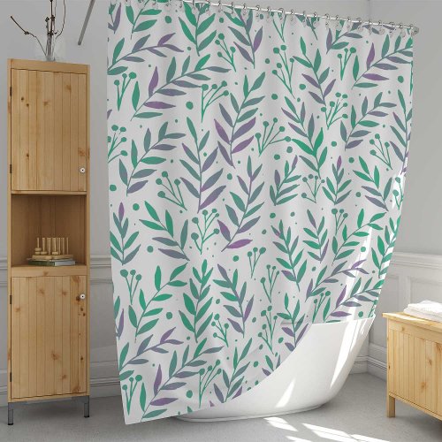 Pastel watercolor branches purple and green shower curtain