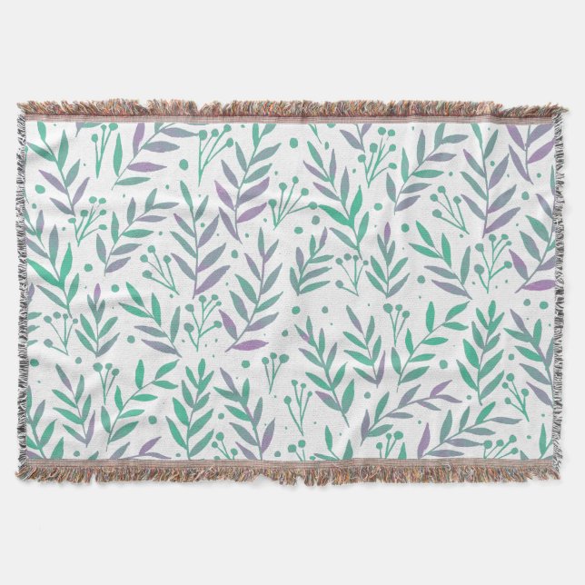 Pastel watercolor branches purple and green throw blanket (Front)