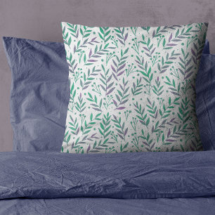 Pastel watercolor branches purple and green throw pillow