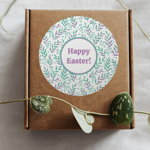 Pastel watercolor branches violet and green Easter Classic Round Sticker