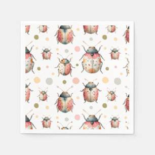 Pastel Watercolor Bugs Cute Insect Pattern Beetles Napkins