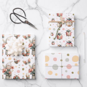 Pastel Watercolor Bugs Insect Pattern Whimsical Wrapping Paper Sheets