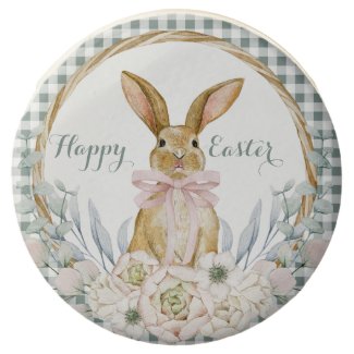 Pastel Watercolor Bunny Floral Wreath Easter