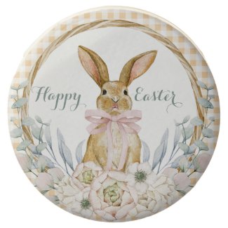 Pastel Watercolor Bunny Floral Wreath Easter