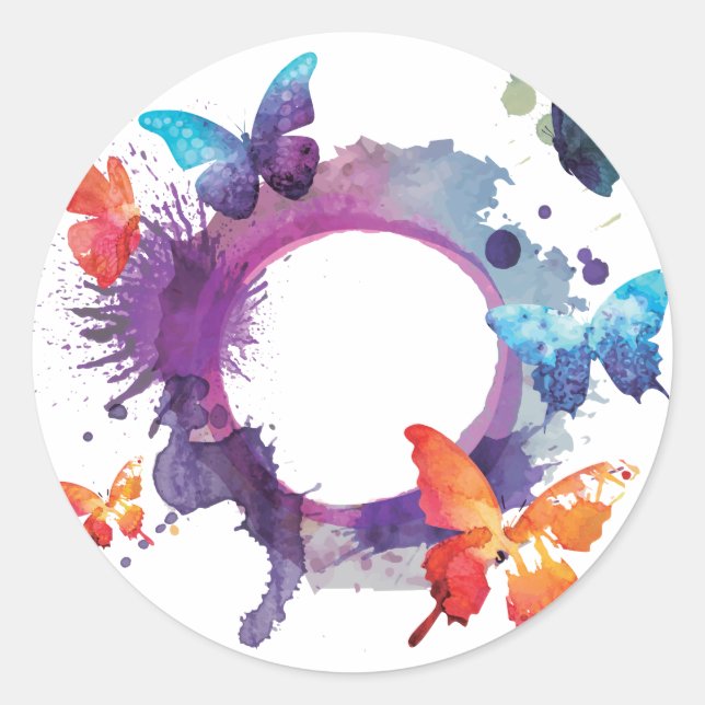Pastel Watercolor Butterflies Around a Ring Classic Round Sticker (Front)