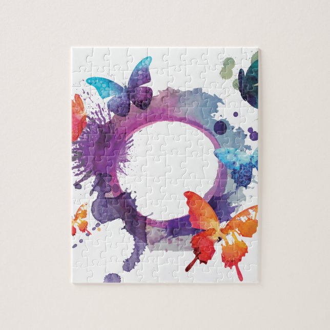 Pastel Watercolor Butterflies Around a Ring Jigsaw Puzzle (Vertical)