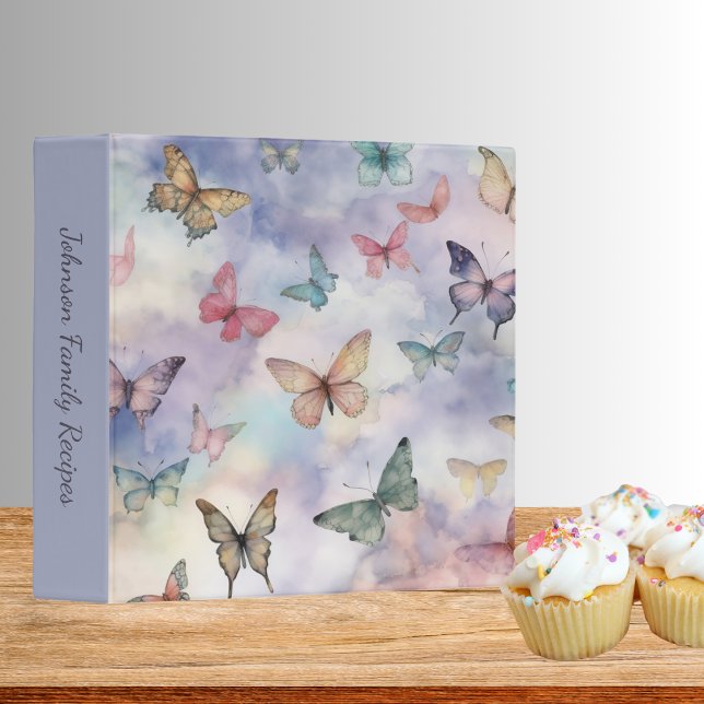 Pastel Watercolor Butterflies in Flight Recipe 3 Ring Binder (Creator Uploaded)