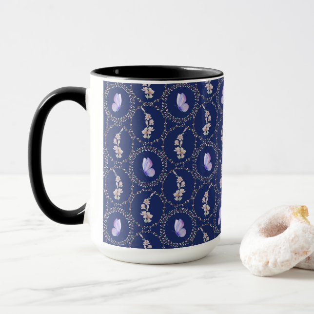 Pastel Watercolor Butterflies In Vines Mug (With Donut)