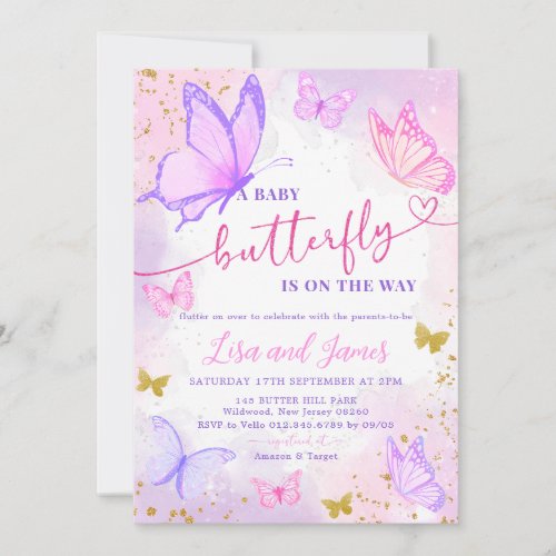 Pastel Watercolor Butterfly Baby Shower Invitation