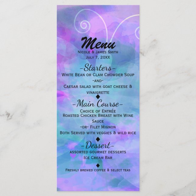 Pastel Watercolor Butterfly Party Invitation Menu (Front)