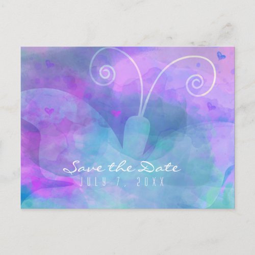 Pastel Watercolor Butterfly Party Save the Date Announcement Postcard