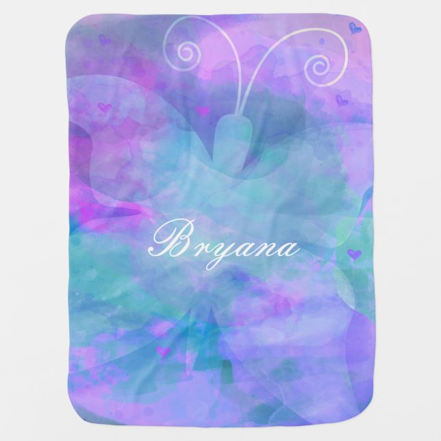 Pastel Watercolor Butterfly Personalized Custom Baby Blanket (Front)