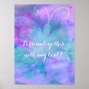 Pastel Watercolor Butterfly Personalized Party Art Poster