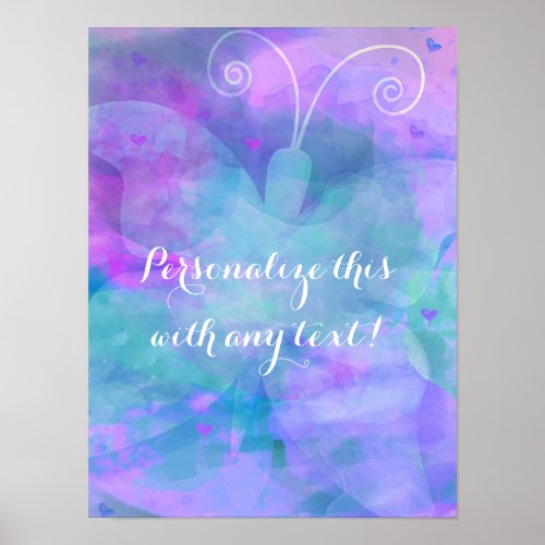 Pastel Watercolor Butterfly Personalized Party Art Poster