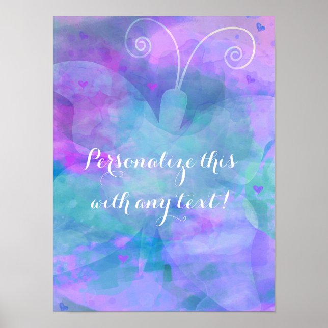 Pastel Watercolor Butterfly Personalized Party Art Poster (Front)