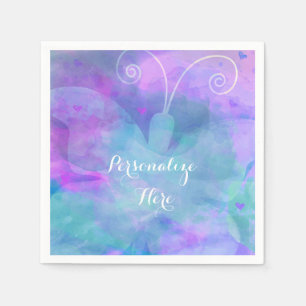 Pastel Watercolor Butterfly Personalized Party Paper Napkins