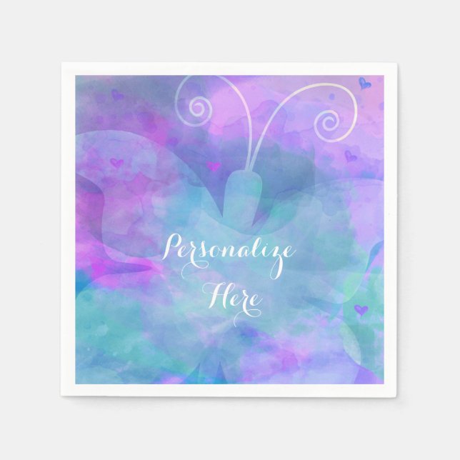 Pastel Watercolor Butterfly Personalized Party Paper Napkins (Front)