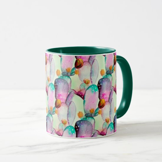 Pastel Watercolor Cactus Flowers Desert Pattern Mug
