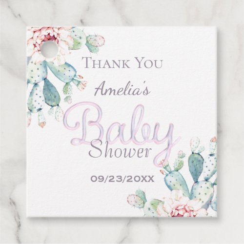 Pastel Watercolor Cactus Pink Baby Shower Favor Tags