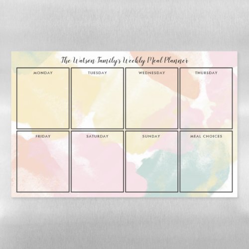 Pastel Watercolor Camo Weekly Meal Planner Magneti Magnetic Dry Erase Sheet