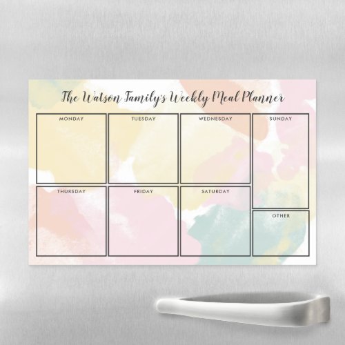 Pastel Watercolor Camo Weekly Meal Planner Magnetic Dry Erase Sheet